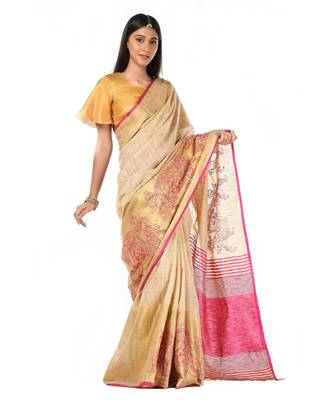 Beige and pink kantha kosa Wrap in 1 Minute saree 1