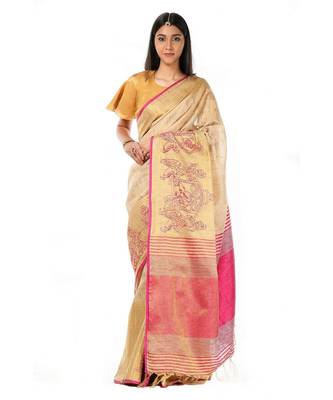 Beige and pink kantha kosa Wrap in 1 Minute saree 2