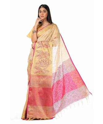 Beige and pink kantha kosa Wrap in 1 Minute saree 3
