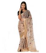 Pure beige organza with gorgeous floral embroidered Wrap in 1 Minute saree