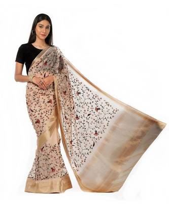 Pure beige organza with gorgeous floral embroidered Wrap in 1 Minute saree 3