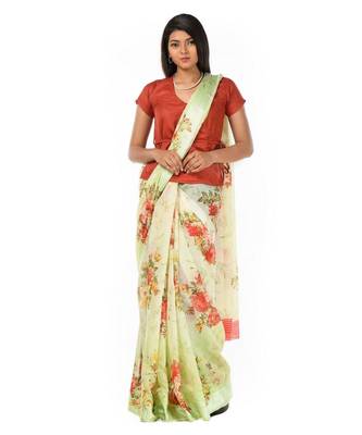 soft light green cotton silk Wrap in 1 Minute saree 1
