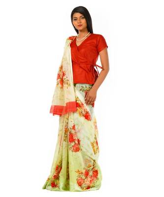 soft light green cotton silk Wrap in 1 Minute saree 3