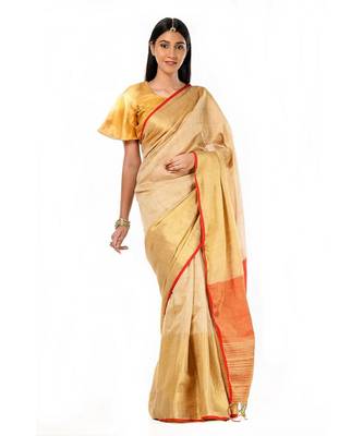 beige, gold and red magic Wrap in 1 Minute saree 1