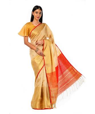 beige, gold and red magic Wrap in 1 Minute saree 2