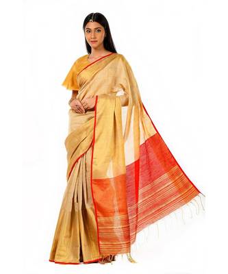 beige, gold and red magic Wrap in 1 Minute saree 3