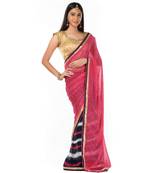 Dark pink and navy blue leheriya printed half n half Wrap in 1 Minute saree