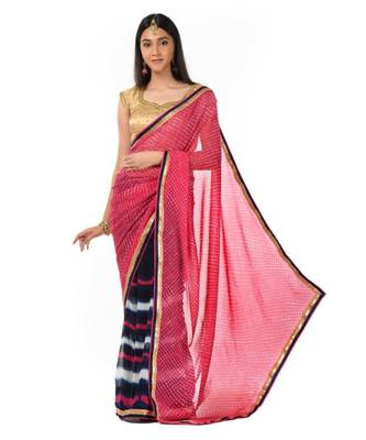 Dark pink and navy blue leheriya printed half n half Wrap in 1 Minute saree 3