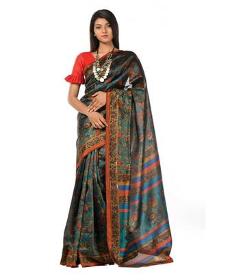 Dark green banarasi printed magic Wrap in 1 Minute saree 1