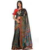 Dark green banarasi printed magic Wrap in 1 Minute saree