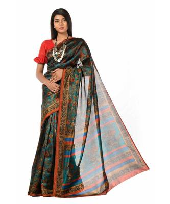Dark green banarasi printed magic Wrap in 1 Minute saree 2