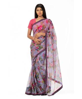 Voilets and lilies Wrap in 1 Minute saree 1