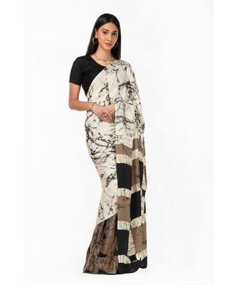 Sedate brown and white love Wrap in 1 Minute saree 1