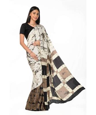 Sedate brown and white love Wrap in 1 Minute saree 2