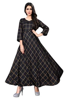 Black Checkered Vichitra Silk Kurtis. 1