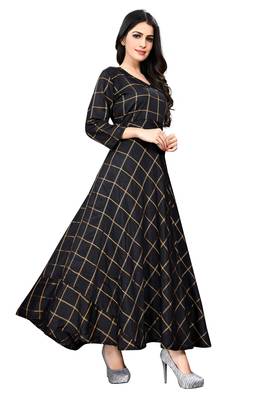 Black Checkered Vichitra Silk Kurtis. 2