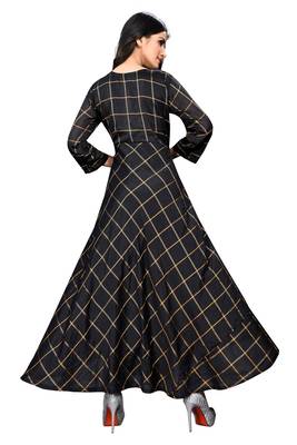 Black Checkered Vichitra Silk Kurtis. 3