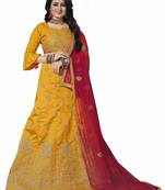 Yellow Embroidered Silk Semi Stitched Lehenga