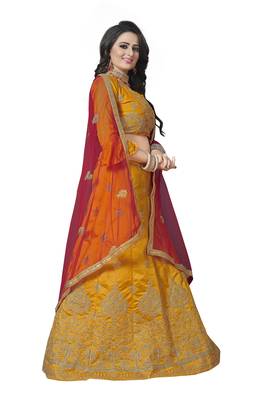 Yellow Embroidered Silk Semi Stitched Lehenga 2