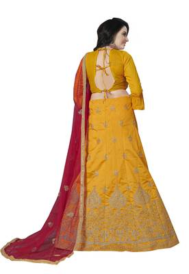 Yellow Embroidered Silk Semi Stitched Lehenga 3