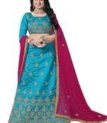 Sky-Blue Embroidered Art Silk Semi Stitched Lehenga