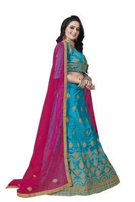 Sky-Blue Embroidered Art Silk Semi Stitched Lehenga 2