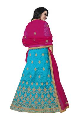 Sky-Blue Embroidered Art Silk Semi Stitched Lehenga 3