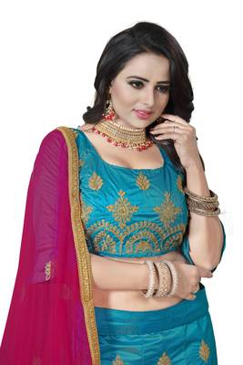 Sky-Blue Embroidered Art Silk Semi Stitched Lehenga 4