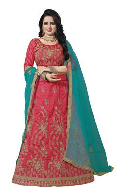 Pink Embroidered Silk Semi Stitched Lehenga 1