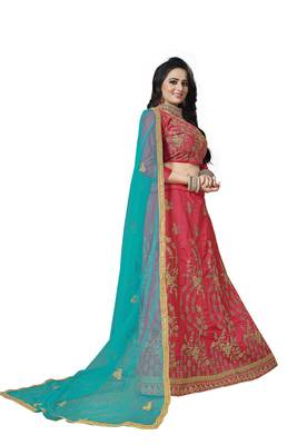 Pink Embroidered Silk Semi Stitched Lehenga 2