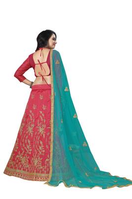 Pink Embroidered Silk Semi Stitched Lehenga 3