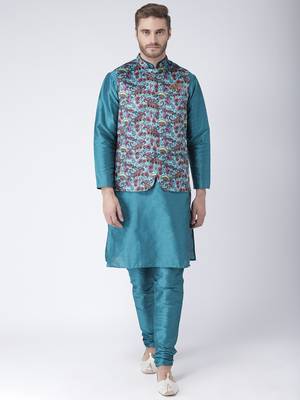 Multicolor Cotton 3Pcs Kurta Pajama Waistcoat 1