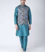 Multicolor Cotton 3Pcs Kurta Pajama Waistcoat