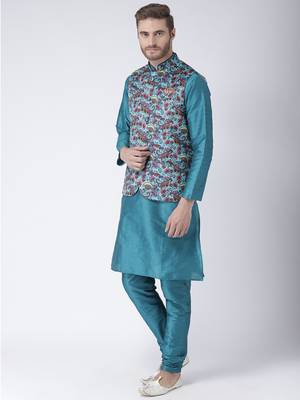 Multicolor Cotton 3Pcs Kurta Pajama Waistcoat 2