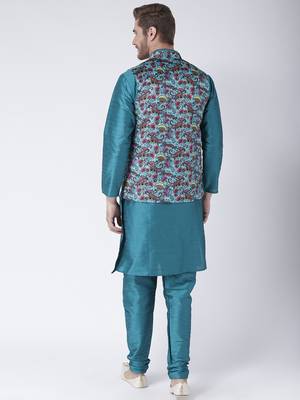 Multicolor Cotton 3Pcs Kurta Pajama Waistcoat 4