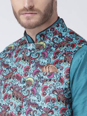 Multicolor Cotton 3Pcs Kurta Pajama Waistcoat 5