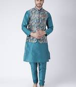 Multicolor Cotton 3Pcs Kurta Pajama Waistcoat