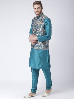 Multicolor Cotton 3Pcs Kurta Pajama Waistcoat 2