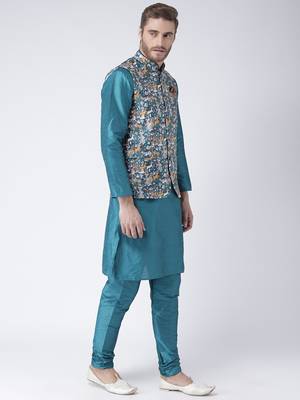 Multicolor Cotton 3Pcs Kurta Pajama Waistcoat 3