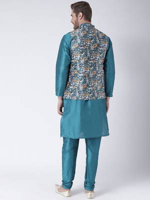 Multicolor Cotton 3Pcs Kurta Pajama Waistcoat 4