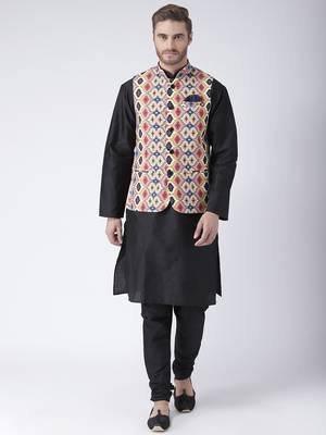 Multicolor Cotton 3Pcs Kurta Pajama Waistcoat 1