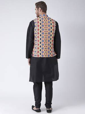 Multicolor Cotton 3Pcs Kurta Pajama Waistcoat 4