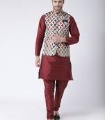 Multicolor Cotton 3Pcs Kurta Pajama Waistcoat