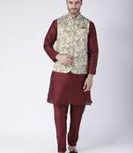 Multicolor Cotton 3Pcs Kurta Pajama Waistcoat