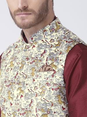 Multicolor Cotton 3Pcs Kurta Pajama Waistcoat 4