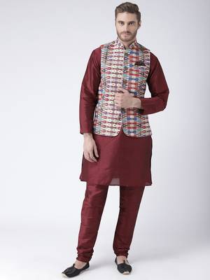 Multicolor Cotton 3Pcs Kurta Pajama Waistcoat 1