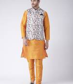 Multicolor Cotton 3Pcs Kurta Pajama Waistcoat