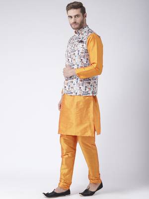 Multicolor Cotton 3Pcs Kurta Pajama Waistcoat 2
