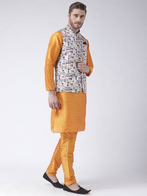 Multicolor Cotton 3Pcs Kurta Pajama Waistcoat 3