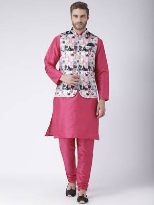 Multicolor Cotton 3Pcs Kurta Pajama Waistcoat 1